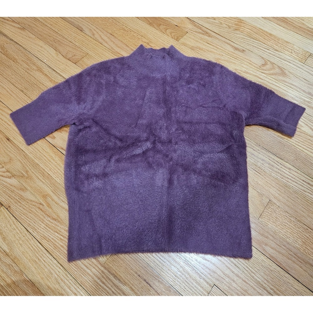 Bailey 44 Fuzzy Knit Mock Neck Short Sleeve Sweater Plum Purple Women Size Large